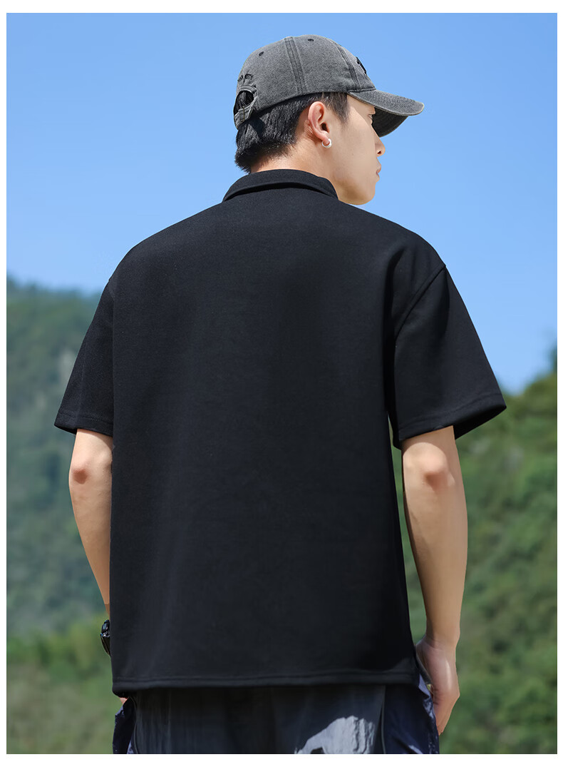 EASTERN CAMEL Short-Sleeve Polo Shirt for Men, Summer Heavyweight Breathable Solid Color Sports Collared Outdoor T-Shirt Top, Black, XL 9