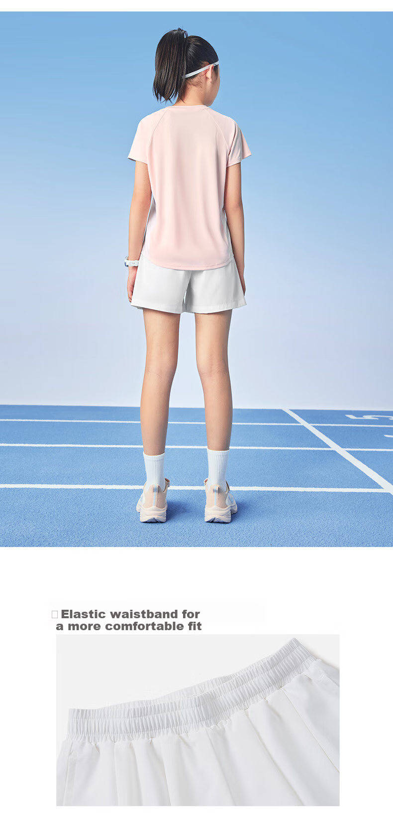 ERKE Kids Girls Sports Set Children's Casual Short Sleeve Set Pure White 120 8