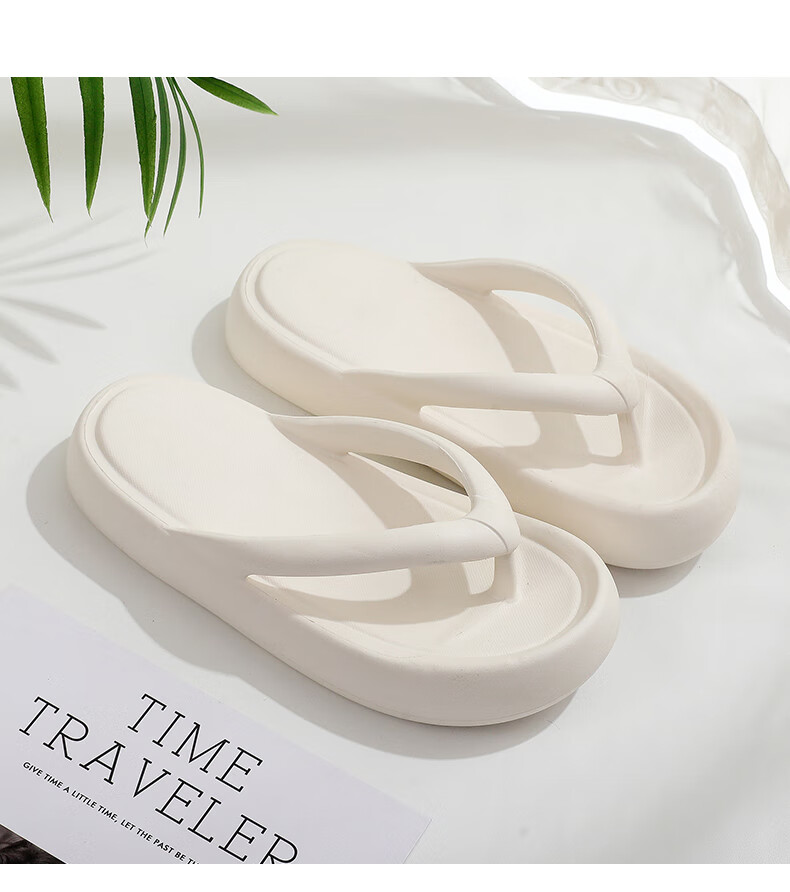 GUOLUOFEI Thick-Soled Flip-Flops for Women, Summer Non-Slip Beach Sandals, Outdoor Slippers, White, Size 39-40 5