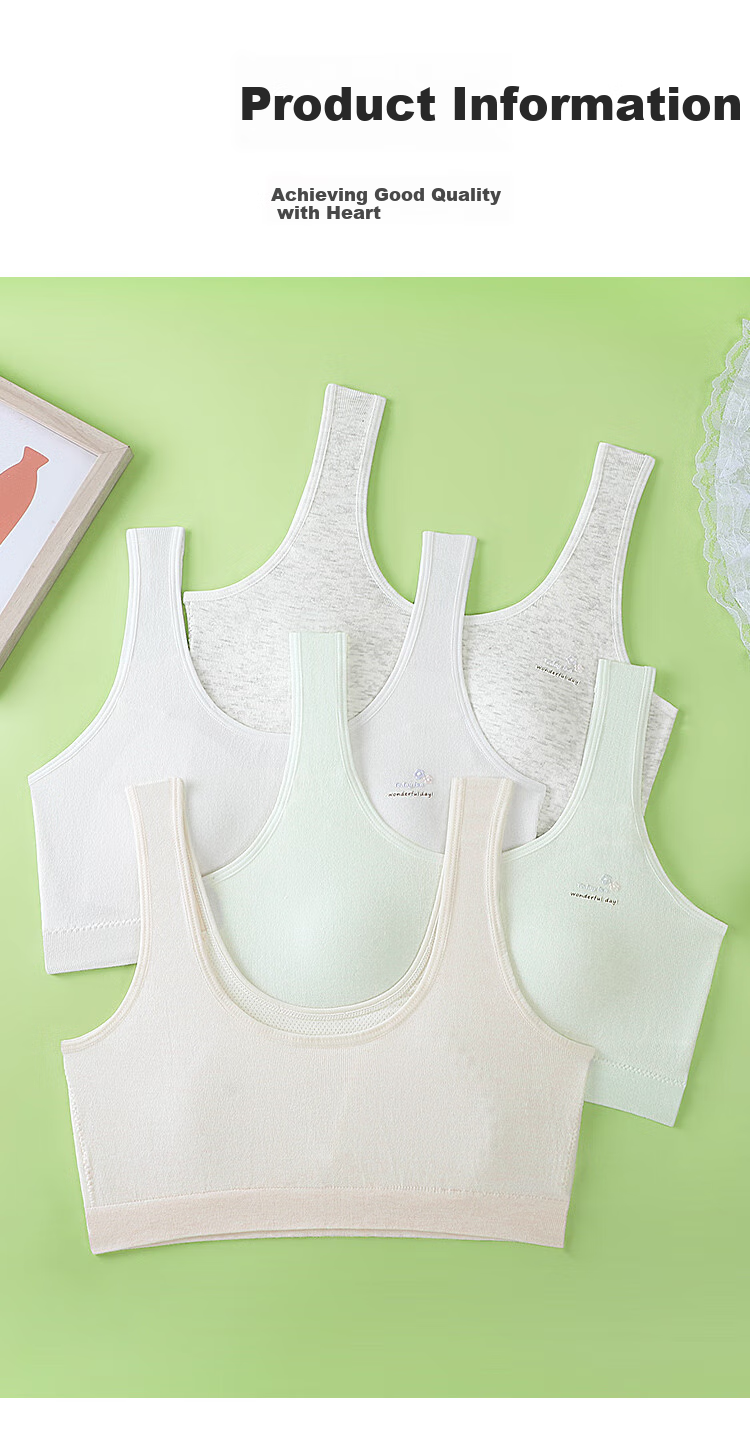Modaier 2-Piece Set of Girls' Underwear Training Bra for Ages 12-16, White + Pink 12