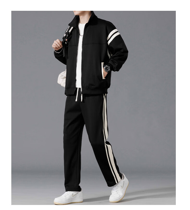 MiiOW Men's Autumn Winter Set Casual Sports Jacket and Pants Two-Piece Set, Bean Gray, L 3