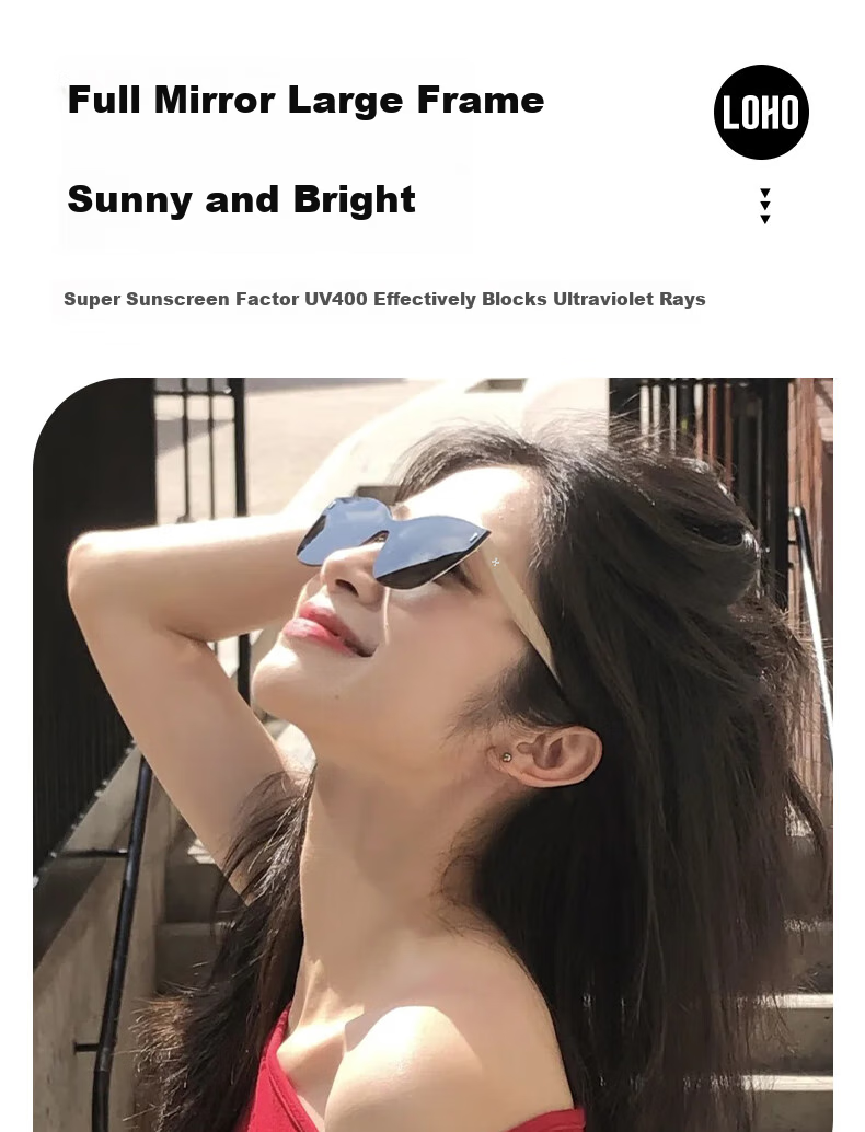 LOHO Sunglasses, 2026 New Cat-Eye High-End Color-Blocking Sunglasses for Women, Full Mirror High-Definition Sun Protection Glasses for Me 4
