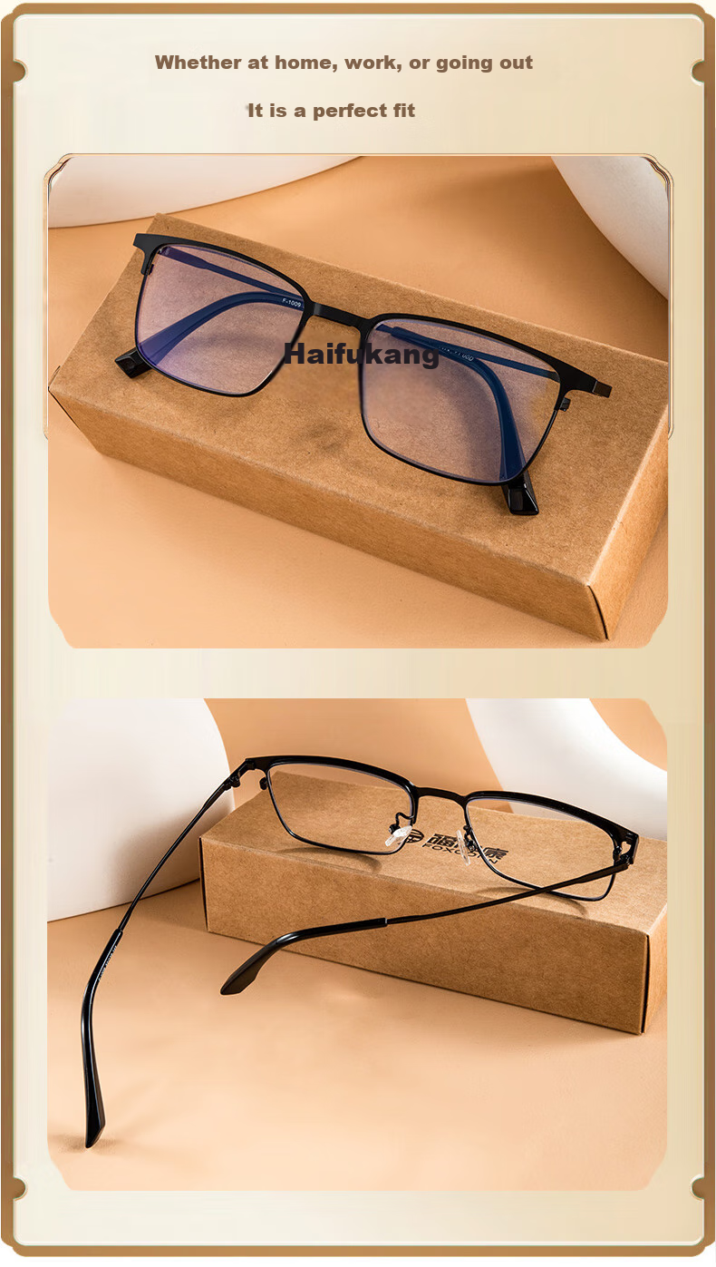 Fushikang Business Anti-Blue Light Metal Full-Frame Imported Ultra-Light High-Definition Reading Glasses F1009, Black +100 Degrees 9