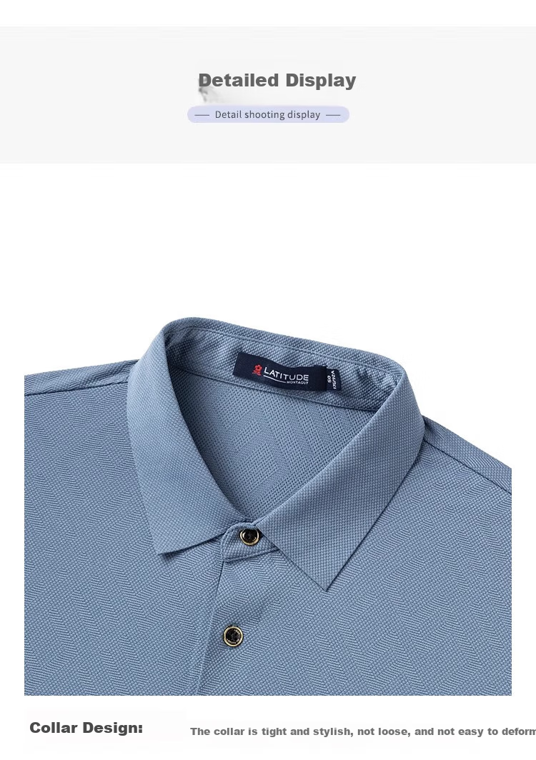 MONTAGUT Summer Men's Short-Sleeve Polo Shirt, Collared Cool Breathable Middle-Aged And Elderly T-Shirt, Gray-Blue, M/48 7