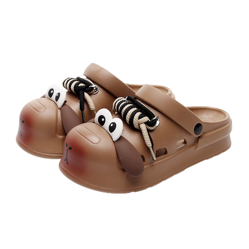 GUOLUOFEI Women's Cute Big Eye Dog Clog Sandals, Soft Sole, Closed Toe, Casual Outdoor Slip-Resistant Thick Sole Beach Shoes, Khaki Size 42-43
