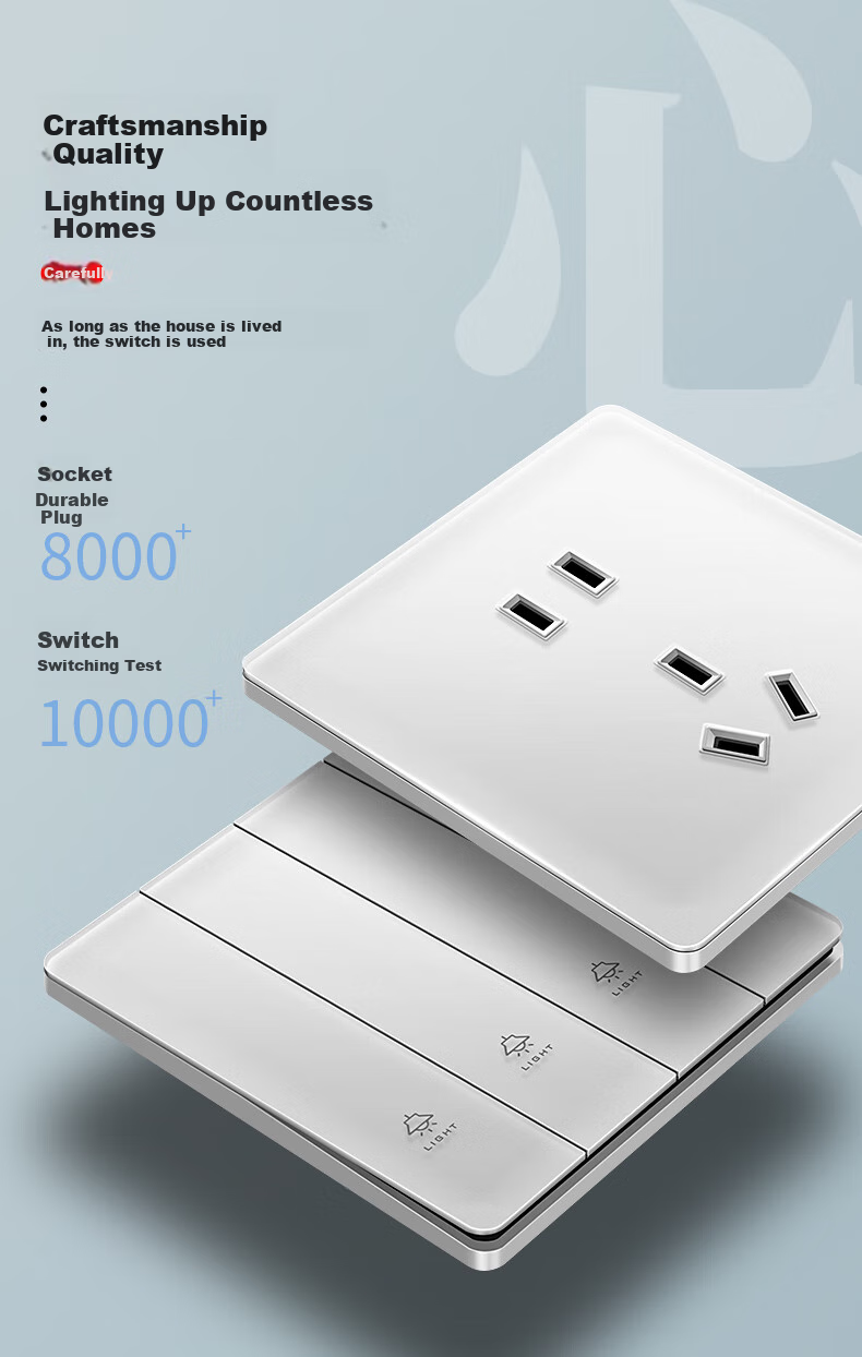 International Electrical White Matte Skin-Feel Tempered Glass Switch Socket Panel, 86-Type Household Wall-Mounted Single Switch with Five Holes, Five-Hole Socket 7