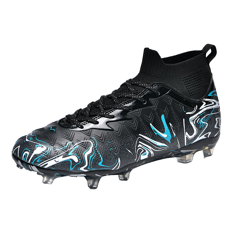 Shuangxing Men's High-Top Breathable FG Studded Professional Football Shoes Black Moon White 42