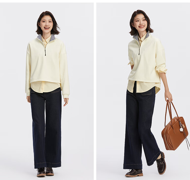 Semir Forest Soft Cotton Oversize Plaid Stand Collar Sweatshirt for Women 2025 Autumn Drawstring 101525116004 4