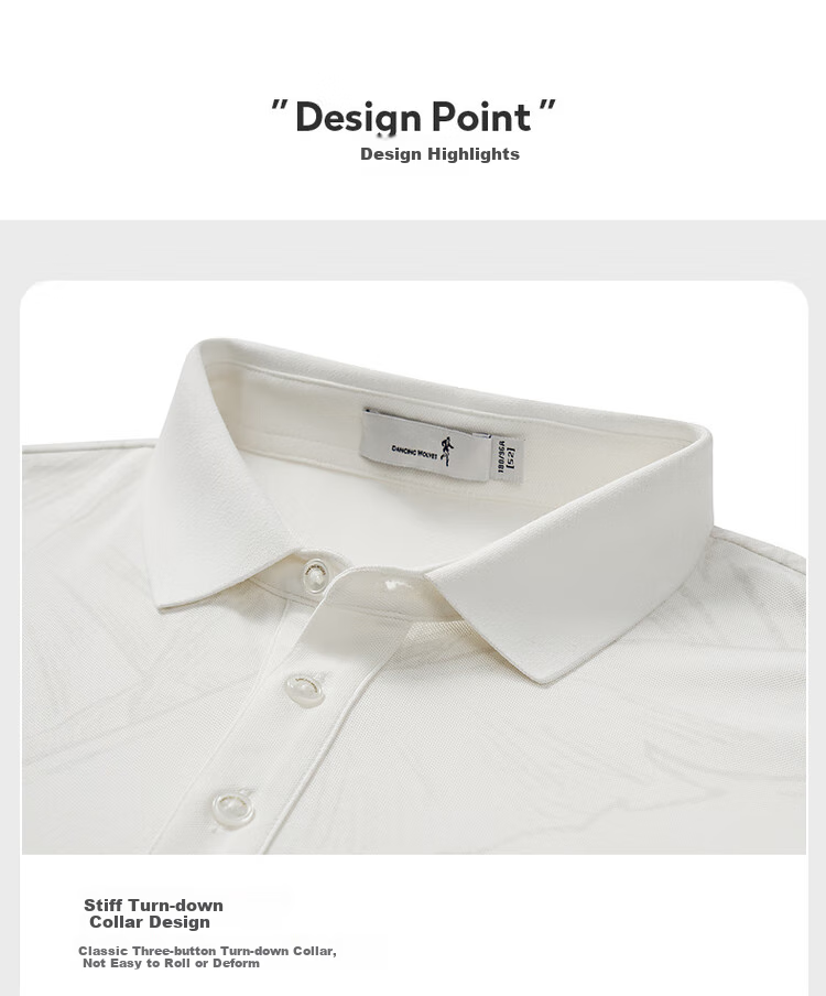DANCING WOLVES [7A Antibacterial] Summer Cool-Feeling Mulberry Silk All-Over Men's Short-Sleeve POLO 803 Pure White S(165) 1