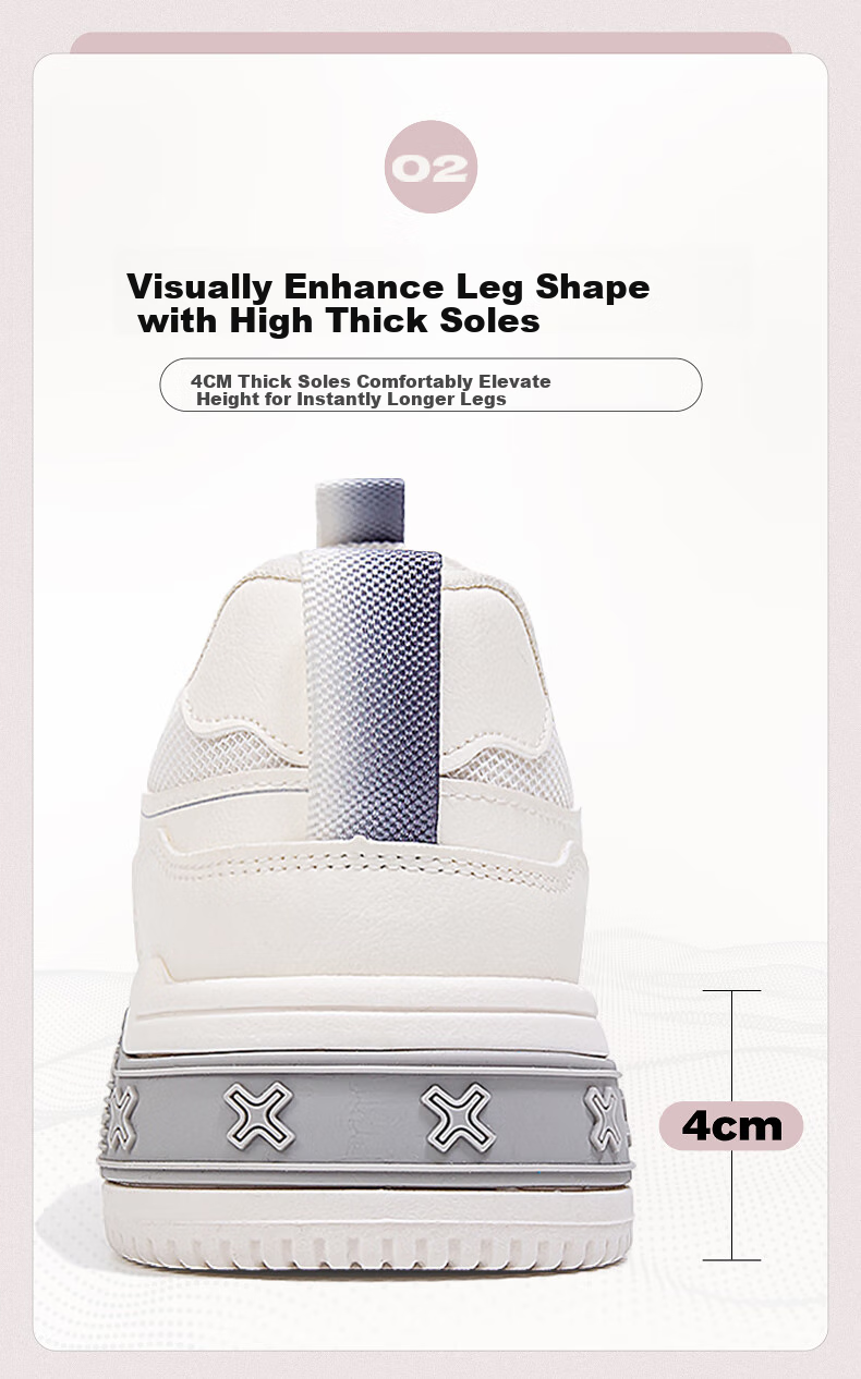 Huili Official Women's Sneakers, Spring 2026 Thick-Soled Casual Versatile Sports Shoes for Women, Beige Gray, Size 36 8
