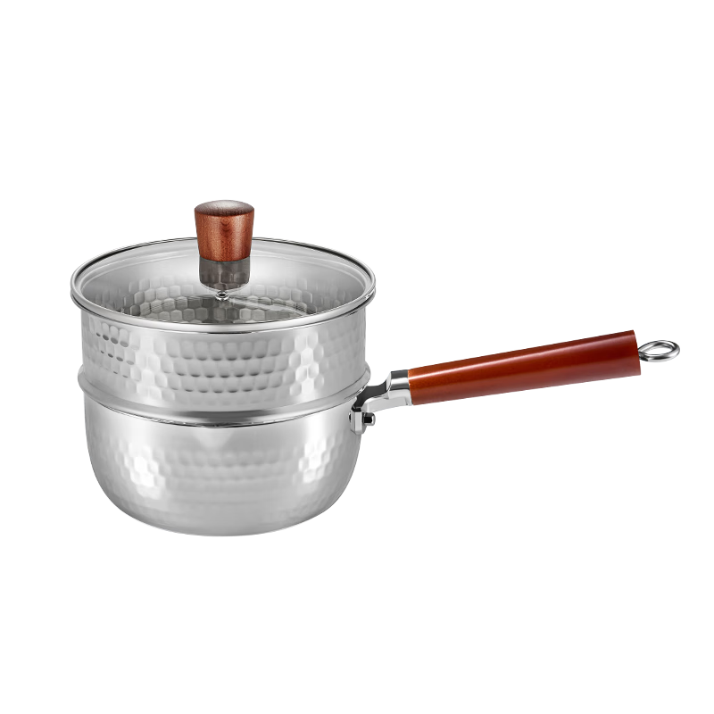 JD Original Stainless Steel Hammered Snow Pan [Thickened 316L with 304 Steamer], Baby Food Pot Milk Pot Set, 18cm