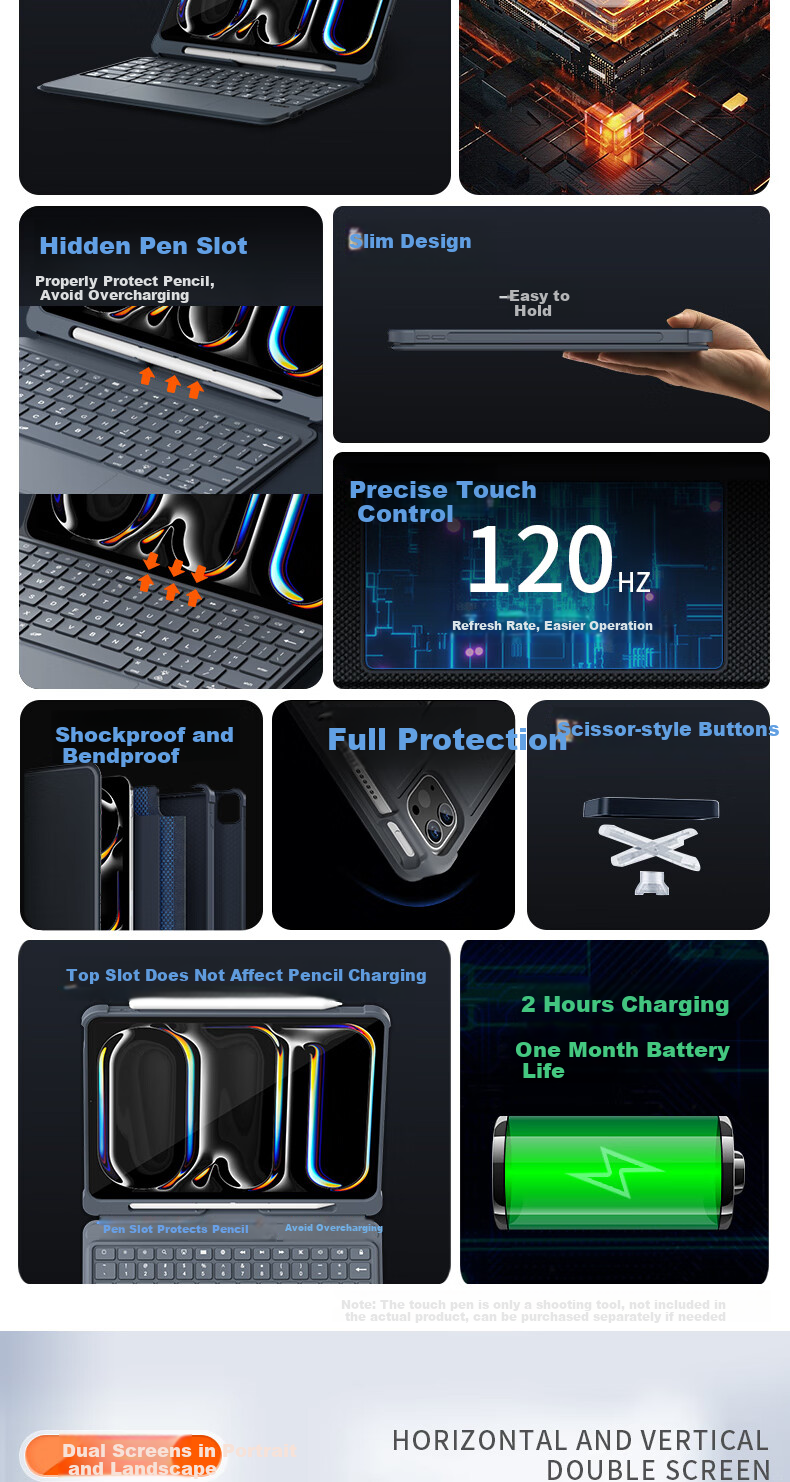 MUSTTRUE IPad Magic Keyboard [2026 Upgrade] Compatible with Apple Tablets IPad Pro/Air8/7/6/12.9/13-Inch Magnetic Detachable Keyboard with Built-In Pencil Slot Protective Case 2