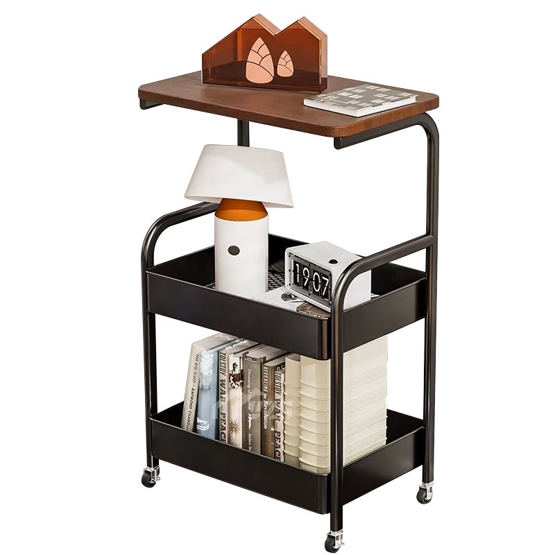 Jingcai Floor Storage Rack Cart, Movable Storage Shelf, Side Table, Small Table JCJ13 Black