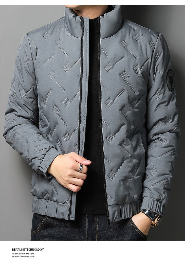 ROMON Men's Cotton Jacket Autumn Winter Business Casual Comfortable Stand Collar Cotton Coat Warm Outerwear 32207 Blue 4XL 20
