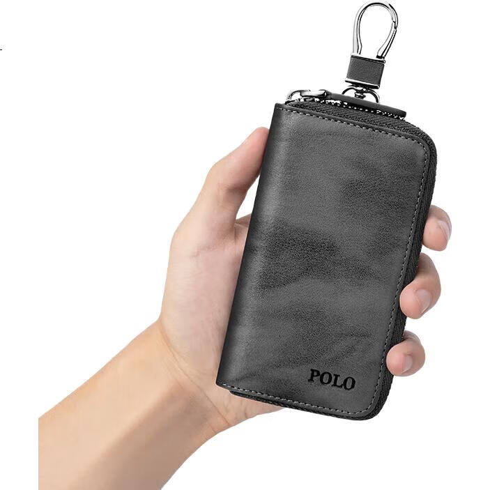 POLO Key Case for Men, Top-Grain Leather, Waist-Hanging Key Ring, Multifunctional Coin Purse, Men's Leather Card Holder, Two-In Desig