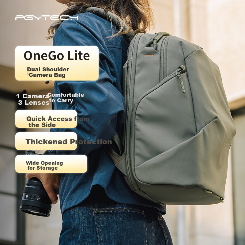 PGYTECH Camera Bag, Dandelion OneGoLite Photography Bag, DSLR And Mirrorless Camera Bag, Multifunctional Laptop Backpack, Water-Resistant Fabric, Urban Commuter Lightweight Rucksack, 22L Capacity, Jungle Gree