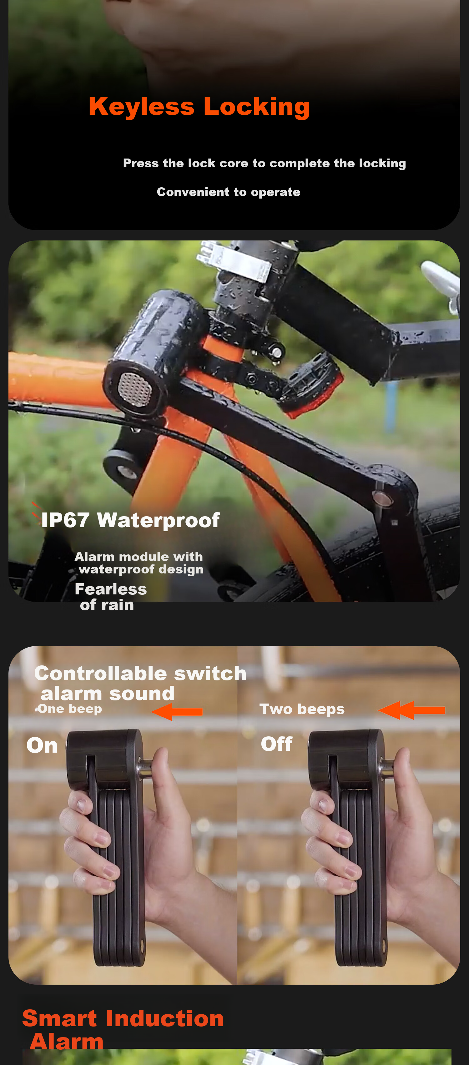 KOVIX KFQ Bicycle Folding Lock, Anti-Theft Lock, Smart Alarm Folding Lock for Mountain Bikes, Road Bikes, Electric Bikes And Motorcycles 3