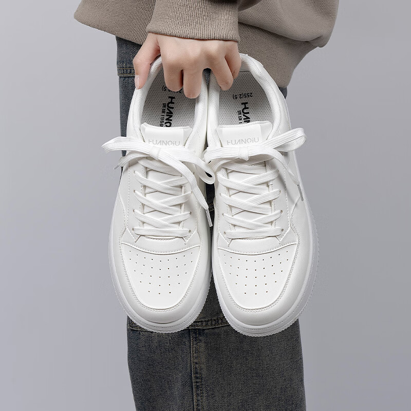 Кроссовки HUANQIU Invisible Height-Increasing White Sneakers для мужчин, летние, повседневные, на шнуровке, из искусственной кожи, с ПВХ подошвой, размер 43