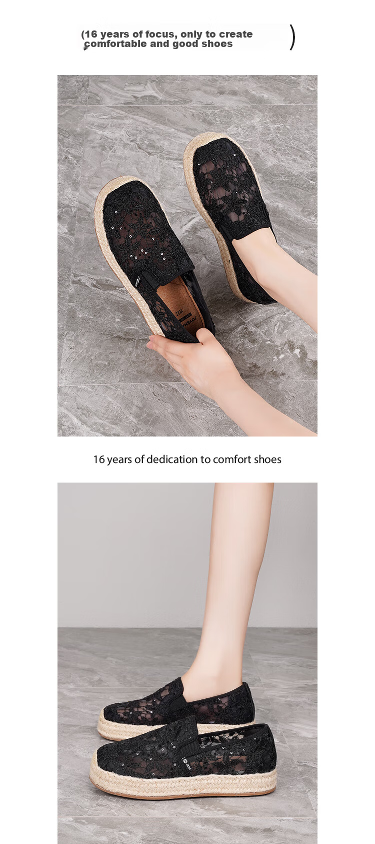 J&M Women's Fisherman Shoes, Summer Thick-Soled Breathable Versatile Fairy-Style Casual Slip-On Flats, Black, Size 35 6