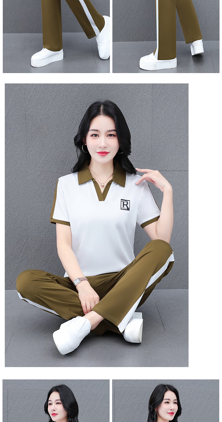 Woodpecker Ice Silk Sports Set for Women Summer Plus Size Fashion Casual Versatile Middle-aged Mom Two-piece Set Black XL 11