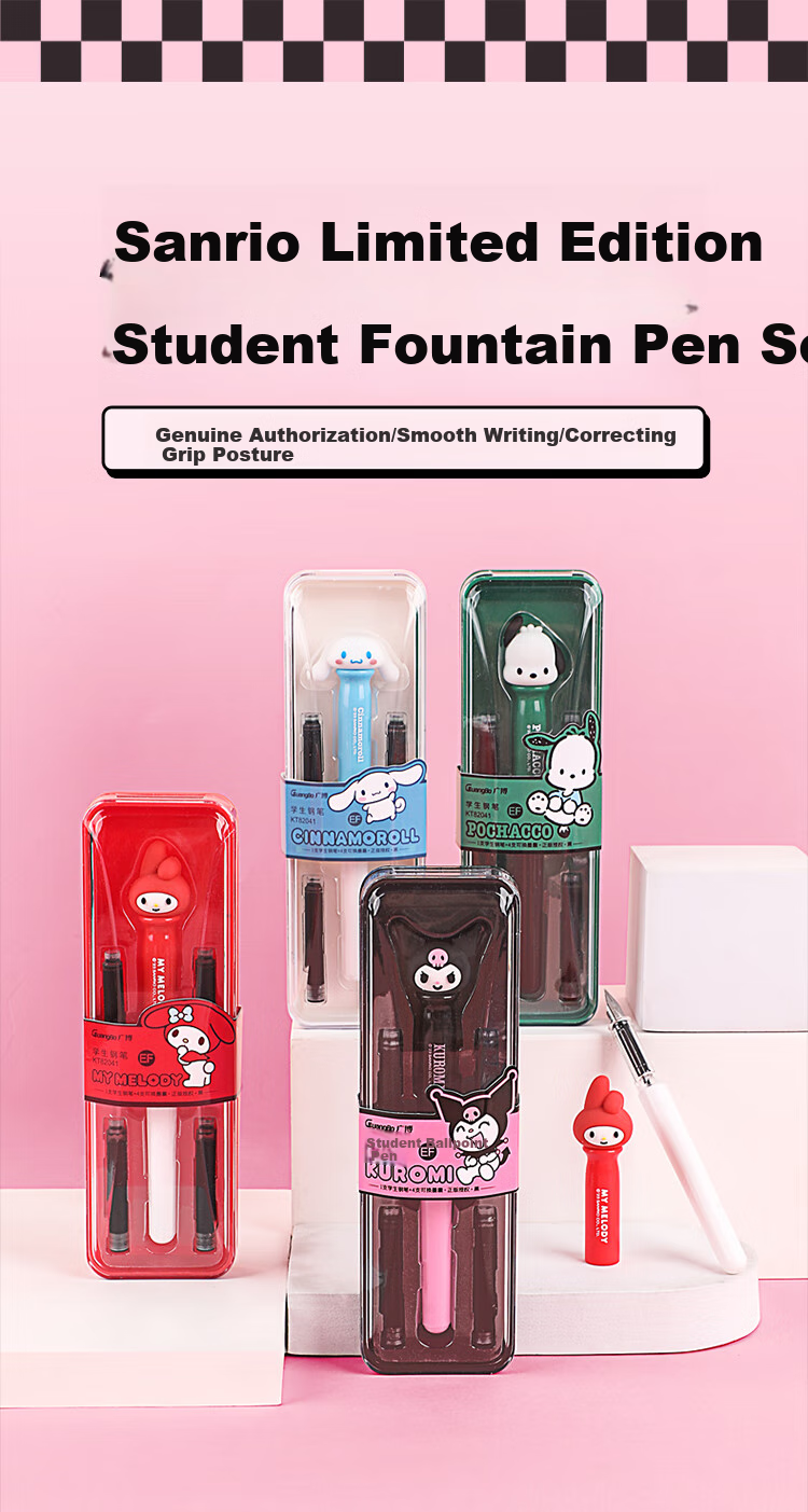 GuangBo Fountain Pen, Sanrio Collaboration Student Fountain Pen, Cartoon Elementary And Middle School Posture Correction Calligraphy Daily Writing Gift Single Pen (Random Color) KT82041 1