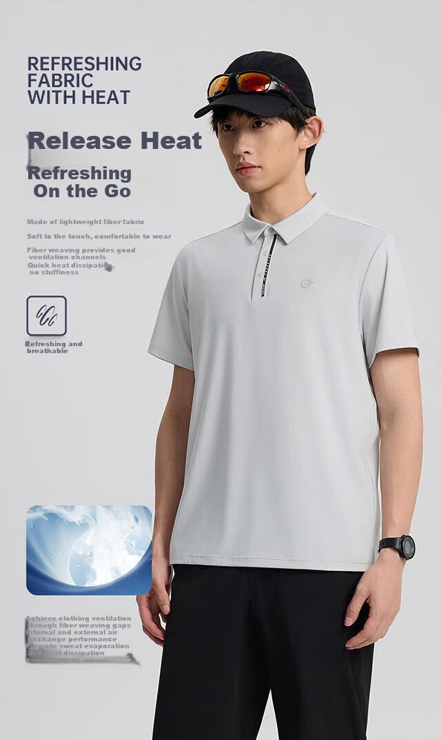 TECTOP Men's Breathable Outdoor Sports Ice Silk Cooling Polo T-Shirt Short Sleeve Cloud Ink Black XL 8