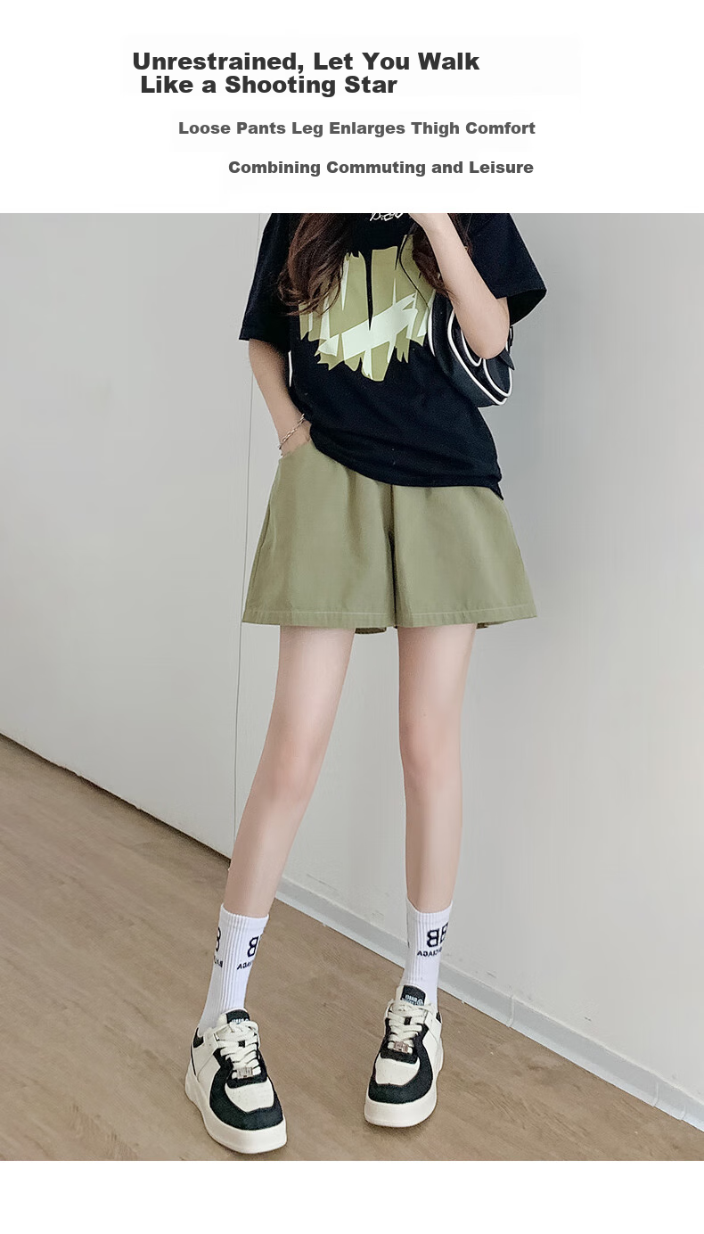 BOPRUIEY Women's Pure Cotton Shorts, Summer High-Waist Casual Wide-Leg Mid-Length Shorts, Cargo Sports Three-Quarter Shorts 7
