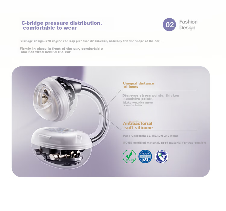Tonemay Q6 Clip-On Open Bluetooth Headphones, Bone Conduction Concept AI Translation Headphones, Call Noise Reduction, Wireless Non-In Running Sports Ear-Hook Gaming E-Sports Valentine's Day Gift Purple 13