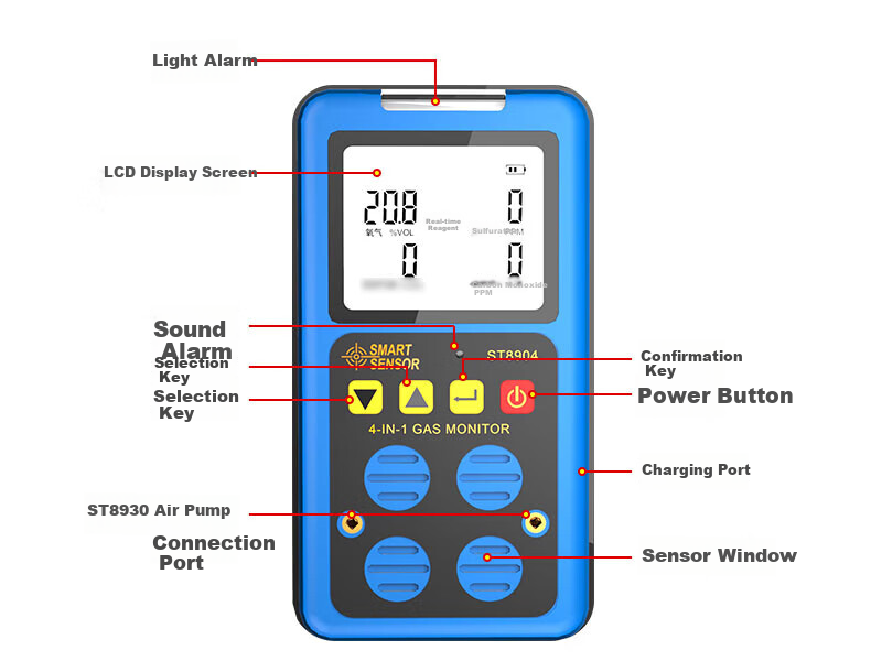 Xima ST8990 Four-In Gas Detector, Pump-Suction Explosion-Proof Gas Alarm, Industrial 15