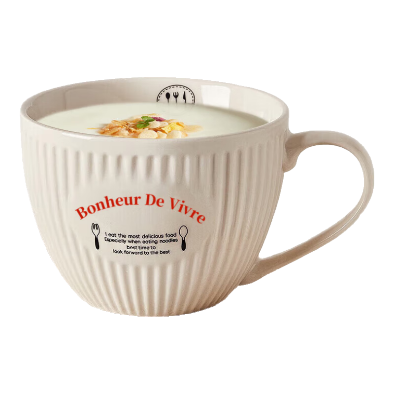 BJ Large Capacity Ceramic Mug, Breakfast Cup for Children, Water Cup, Coffee Mug, Breakfast Bowl, Oatmeal Cup, Milk Cup