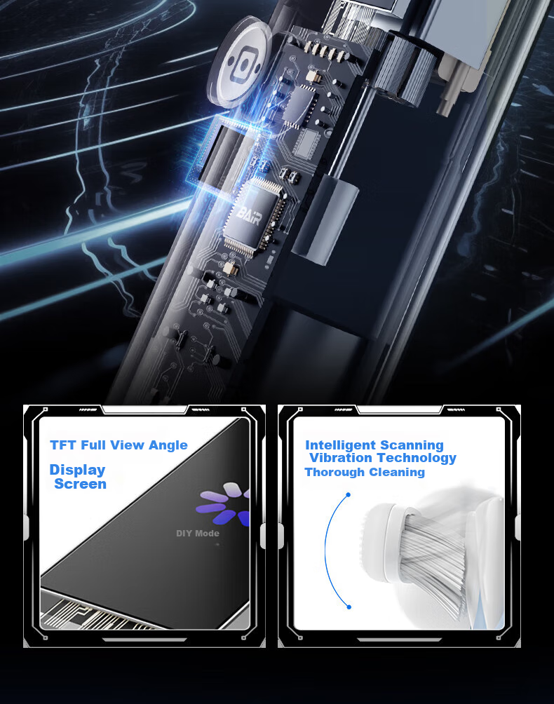 BAIR Large Screen Visual Intelligent Vibration-Scanning Integrated Sonic Electric Toothbrush with TFT Full-Angle Display, Deep Cleaning, Rechargeable Fully Automatic Soft Bristle Gum Protection Student Model, White, I5 13