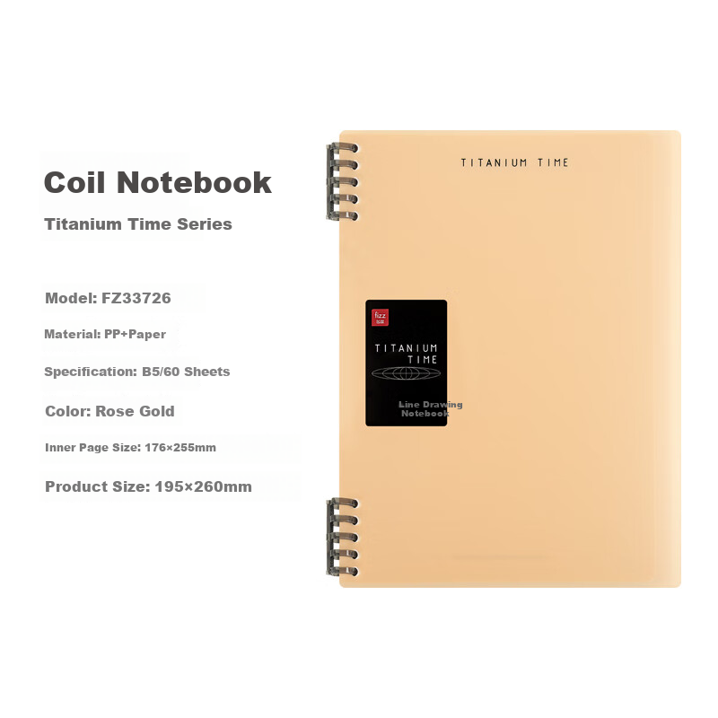 Fizz Stationery B5/60 Sheets/10 Holes Detachable Spiral-Bound PP Cover Notebook, Journal, Planner, Diary, Study Book Rose Gold FZ33726