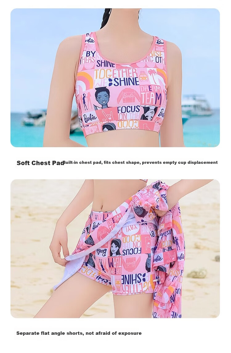 Barbie Women's Two-Piece Swimsuit, Plus Size, Slimming, Conservative, for Beach Vacation And Hot Springs, Casual Three-Piece Swimwear Set 23