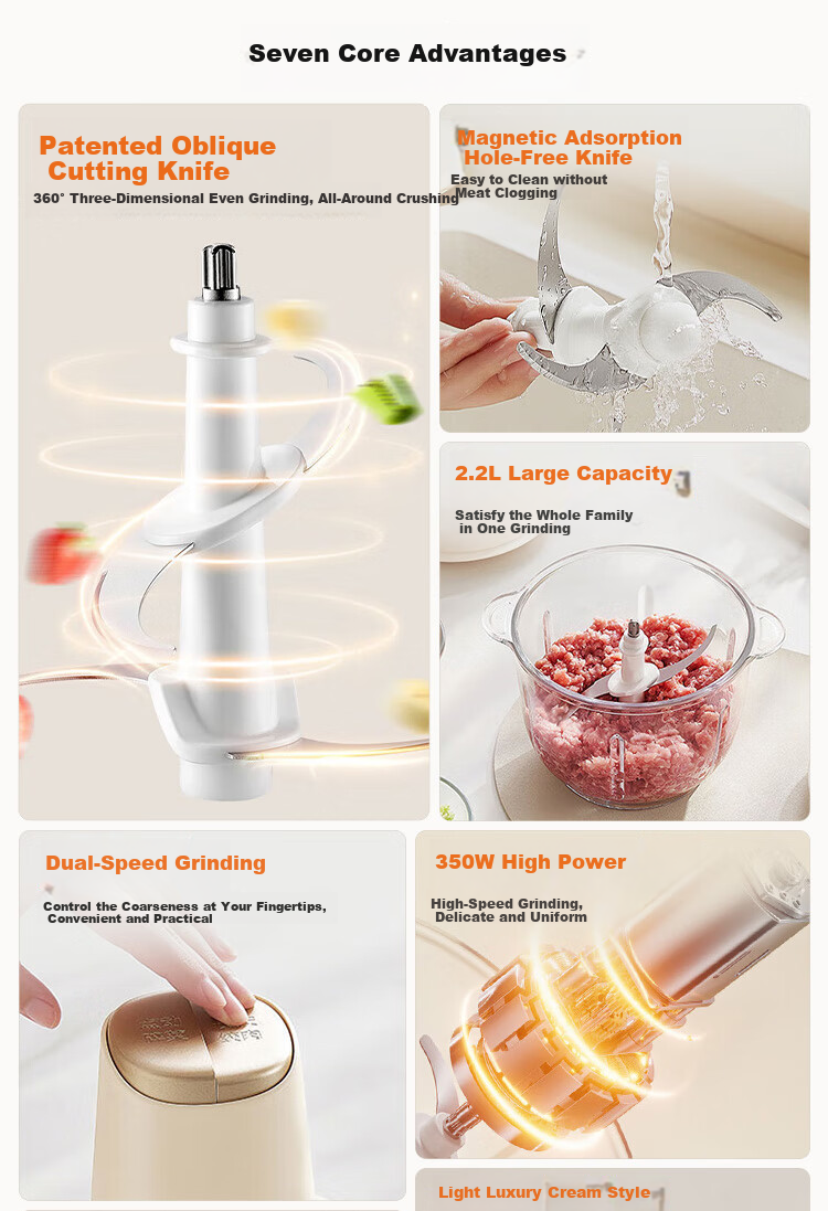 Joyoung Home Meat Grinder 2.2L Electric Multi-Functional Food Processor for Mincing Meat, Making Dumpling Filling And Garlic Paste, Stainless Steel S22-LA356 1