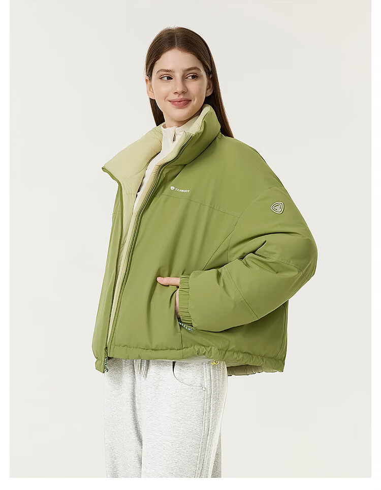 Tanboer Puff Down Jacket Women Short Stand Collar Reversible Coat 2025 New 5550320D Cardamom Green 155 5