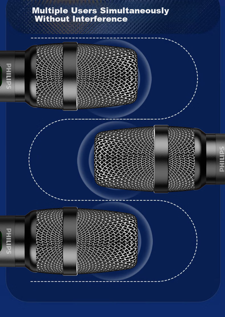 PHILIPS Wireless Microphone for KTV Performances, 120-Meter Range Transmission, Anti-Howling, Multi-Room Echo, Car-Mounted, Type-C with Built-In Battery 8