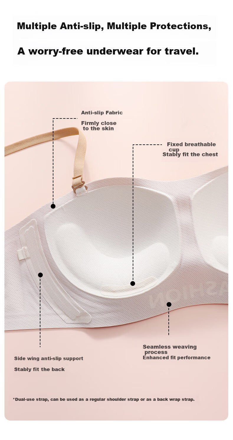 MiiOW Strapless Bra for Women, Non-Slip Push-Up, Invisible Seamless Backless Bra, Anti-Sagging Camisole Brassiere 8