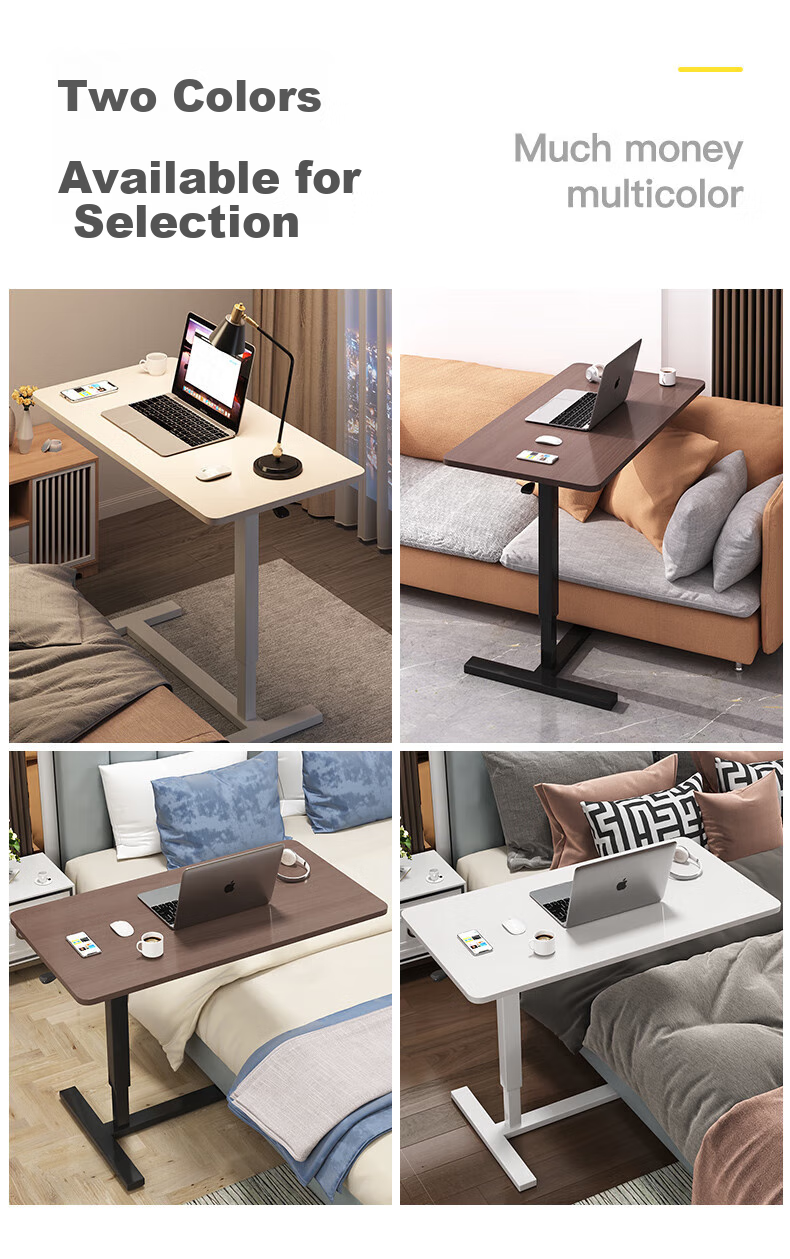 Qianxihuafu Pneumatic Height Adjustable Mobile Computer Desk, Bedside Table, Foldable Study Writing Desk, Living Room Side Table, Walnut 7