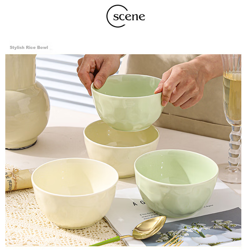 CERAMICS Cream-Colored Ceramic Noodle Bowls, Large Soup Bowls for Home Use, High-Quality Noodle Bowls, Instant Noodle Bowls, 6 Inches, Set of 2 12