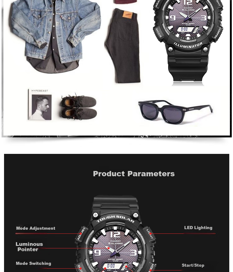 Casio Men's Watch with Solar Power, Water-Resistant, Shockproof, Sports Digital Smart Watch, Japanese/Korean Style, Gift for Boyfriend, AQ-S810WC 5