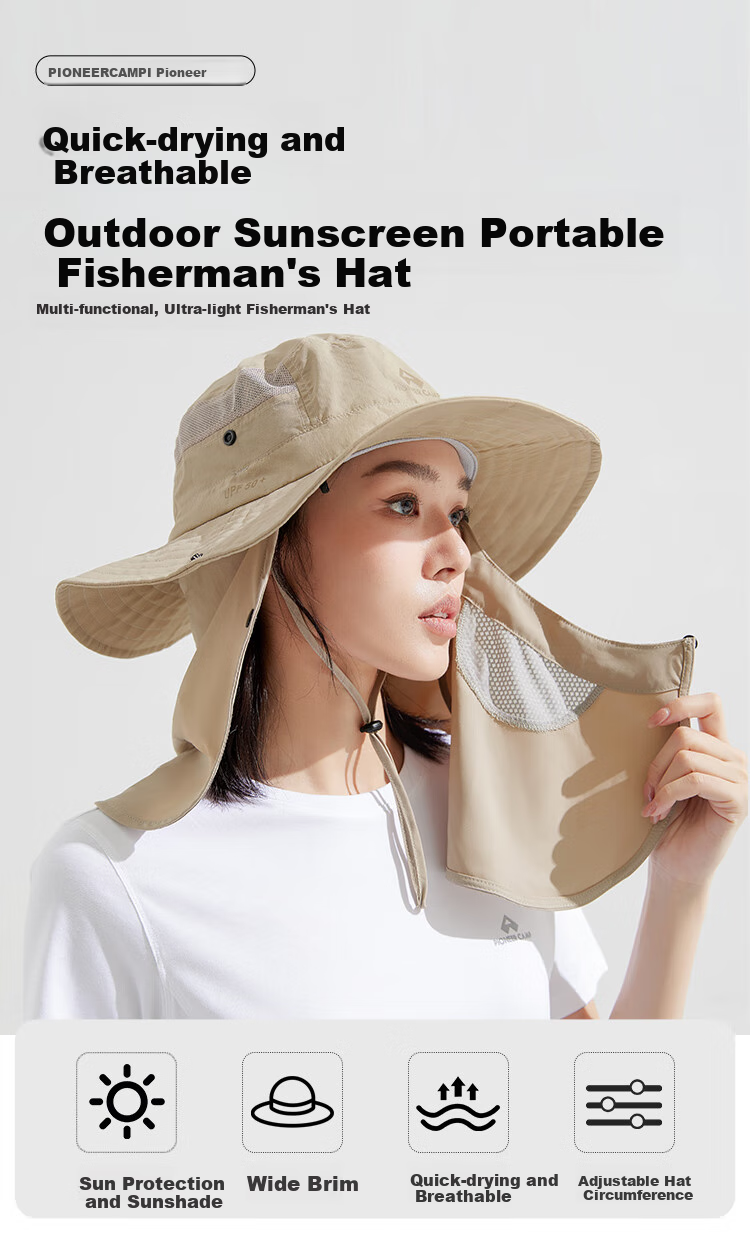 Toread Outdoor Sun Protection Bucket Hat with Face Mask for Men and Women, Large Brim Sunshade Fishing Hat, Black, Size L 1
