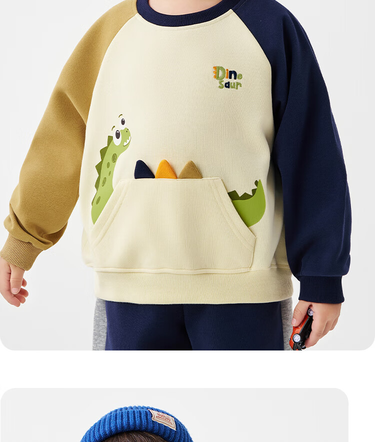 Badibadi Autumn Winter Baby Boys Sweatshirt American Vintage Casual Comfortable Versatile Jacket Dinosaur Pocket 120 2
