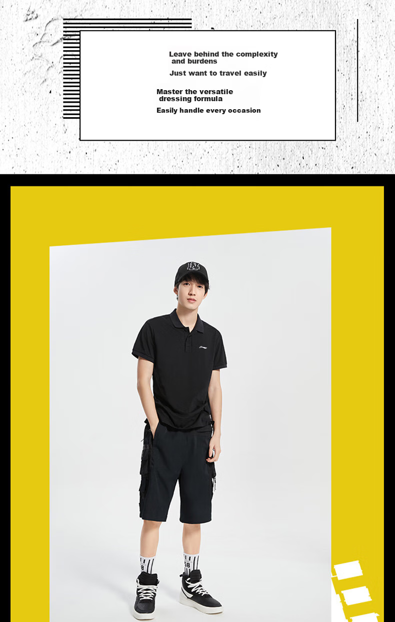 Li-Ning Lapel Polo Shirt Men's Short-Sleeve Clothing Spring And Summer New Style Summer Pure Cotton Casual Breathable Half-Sleeve T-Shirt for Men T 9