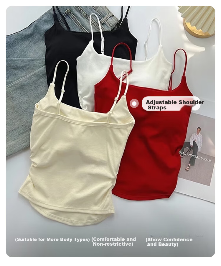FitonTon Women's Camisole Tank Top with Built-In Bra Pads, Casual Versatile Pure Desire Style Sports Bra for Outer Wear And Inner Wear, Red 7
