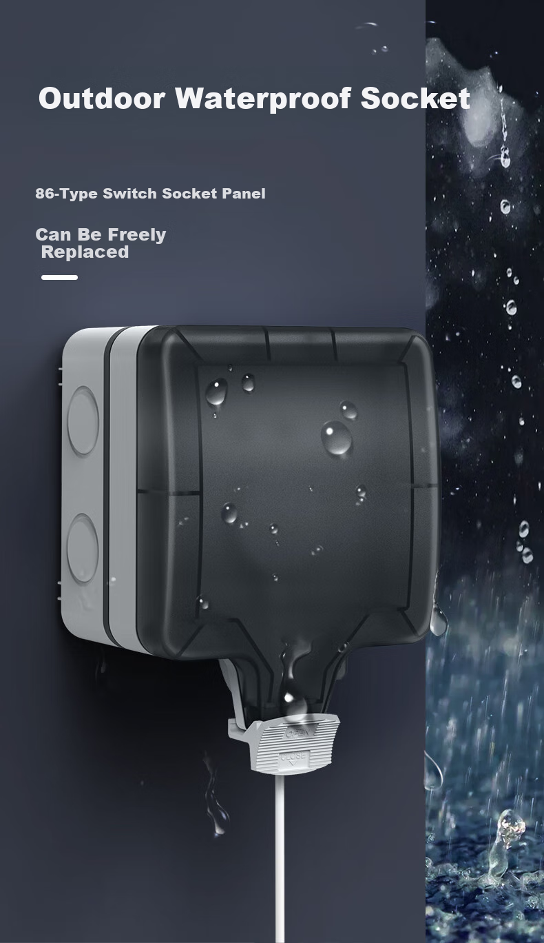 FDD Outdoor Waterproof Switch Socket, Bathroom Power Supply Waterproof Box, Surface And Recessed Installation, Outdoor Storm-Proof Splash-Proof Box, Single Switch Single Control Five-Hole 10A + Waterproof Box [Surface Mounted] 1
