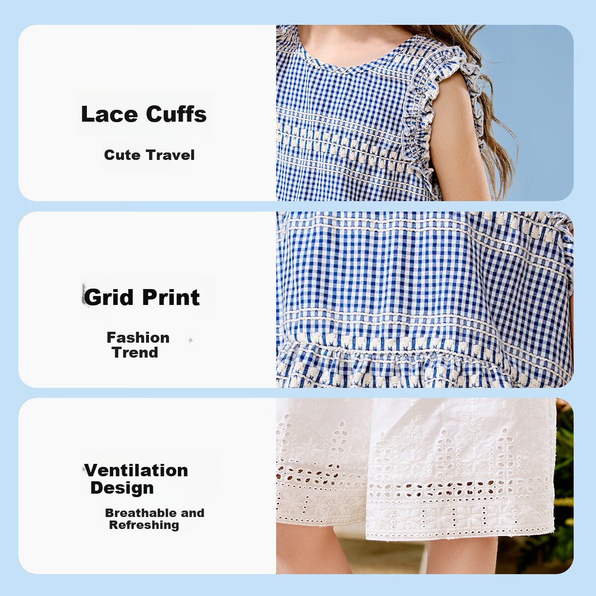 ASK JUNIOR Children's Summer Set for Older Kids, Ruffle Sleeveless Tank Top And Lace Shorts, Two-Piece Girls' Outfit, Size 160 3