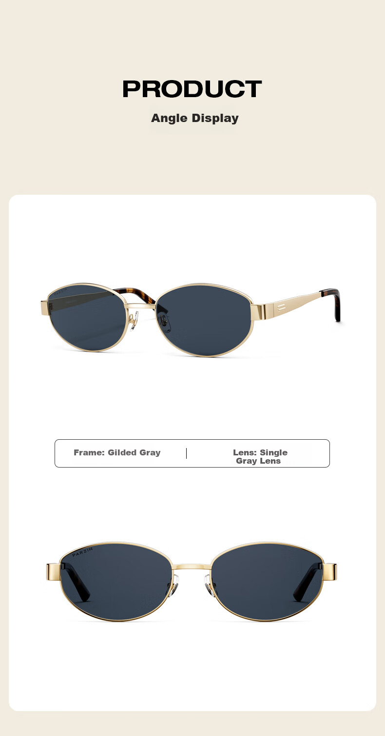 PARZIN Sunglasses for Women, Zhou Ye's Style [Qianjin Glasses], Vintage Style Eyeglasses, Driving Sunglasses for Men, Gift PZ8387 12