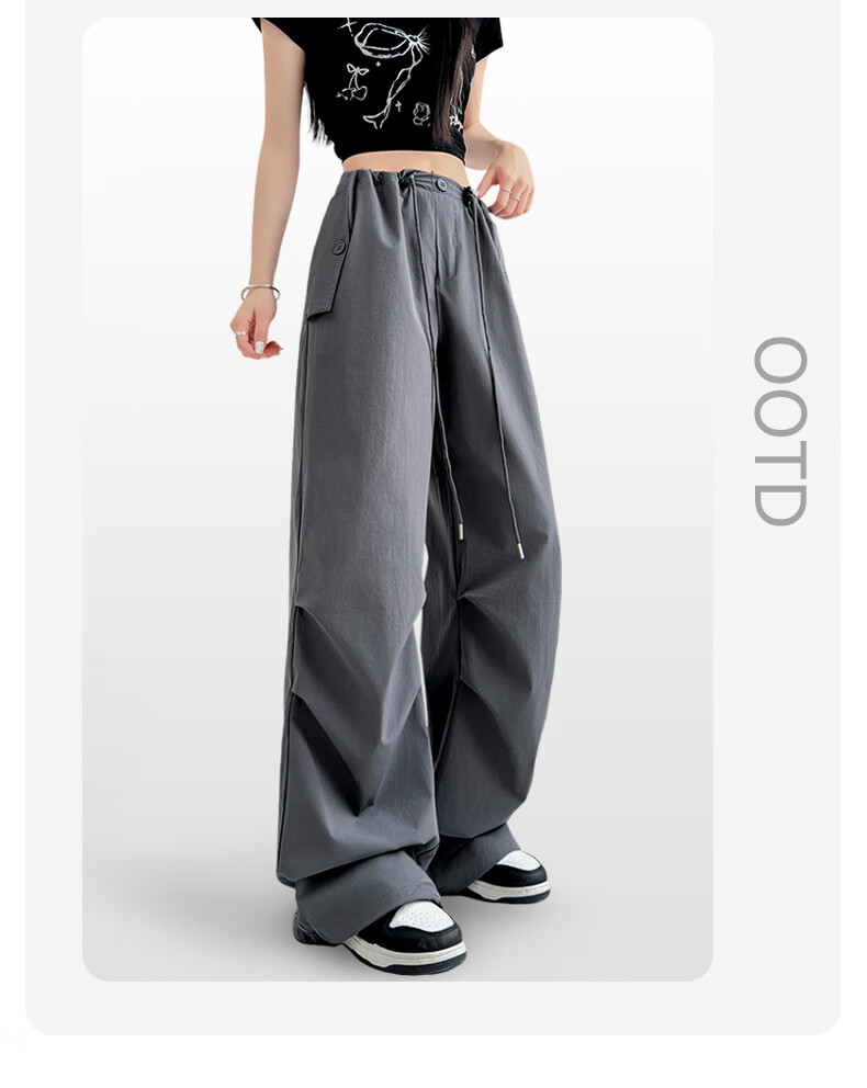 FitonTon Women's Work Pants 2025 Autumn Winter New Drawstring Pleated High Waist Loose Casual Draped Straight-Leg Pants 25