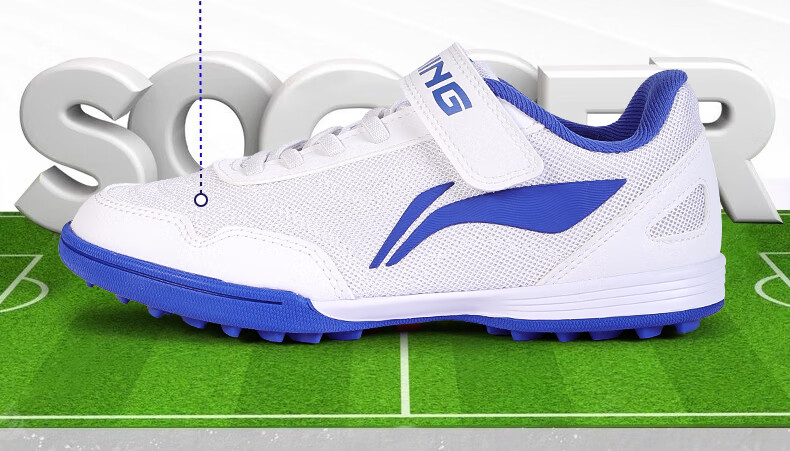 Li-Ning Children's Soccer Shoes, for Ages 6-12 Youth Professional Football Boots, TF Turf Cleats, Boys' Breathable Cleats for Summer, Blue, Size 36 12