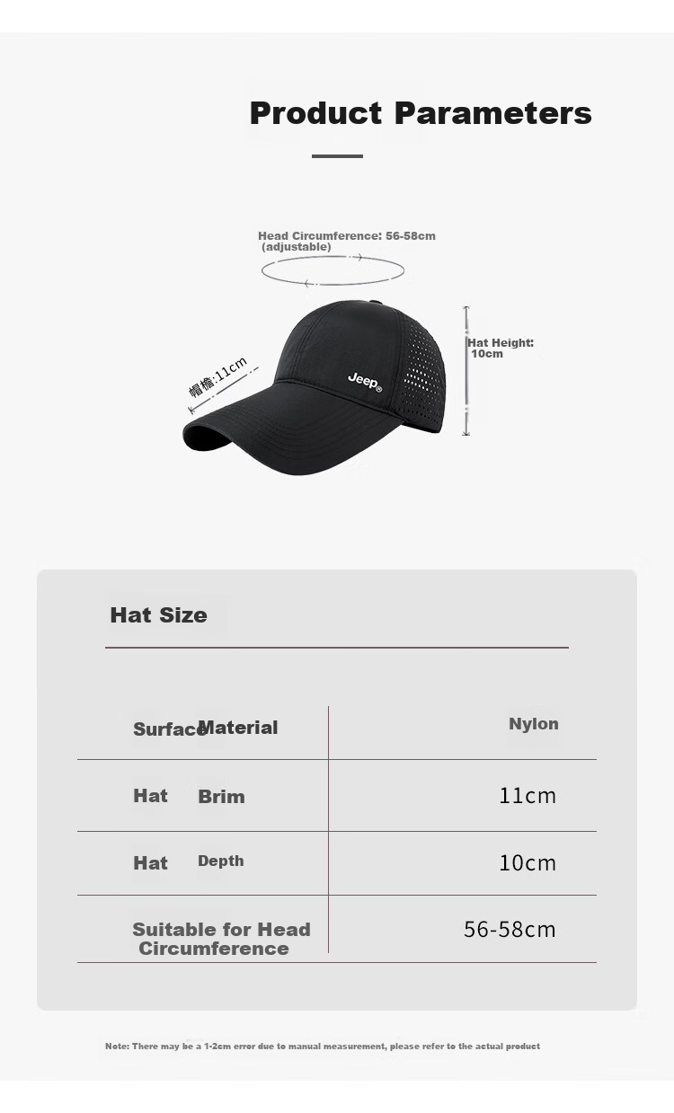 JEEP Baseball Cap for Men And Women, Summer Mesh Quick-Dry Sun Hat, Sports Casual Hiking Cap 20
